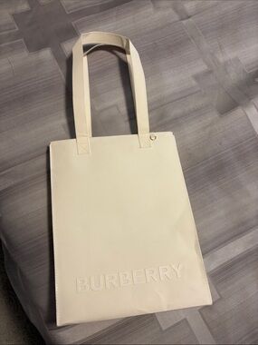Burberry Cream Embossed Logo Shopper Tote